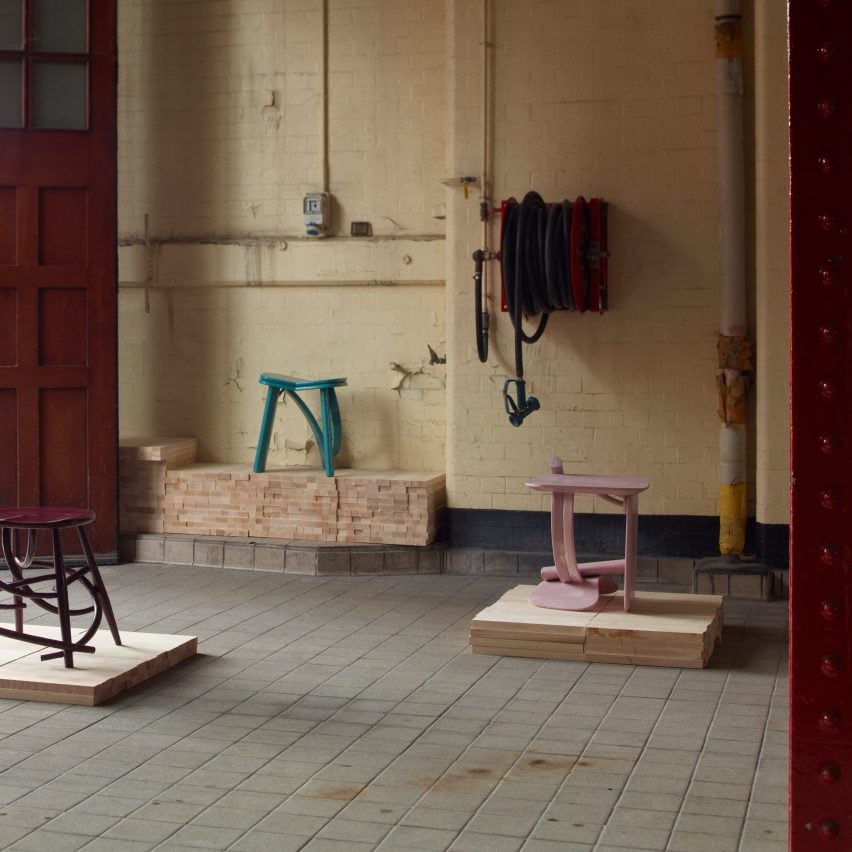 Andu Masebo stools from Max Radford Gallery x Ercol's Grain Pile exhibition at London Design Festival 2025